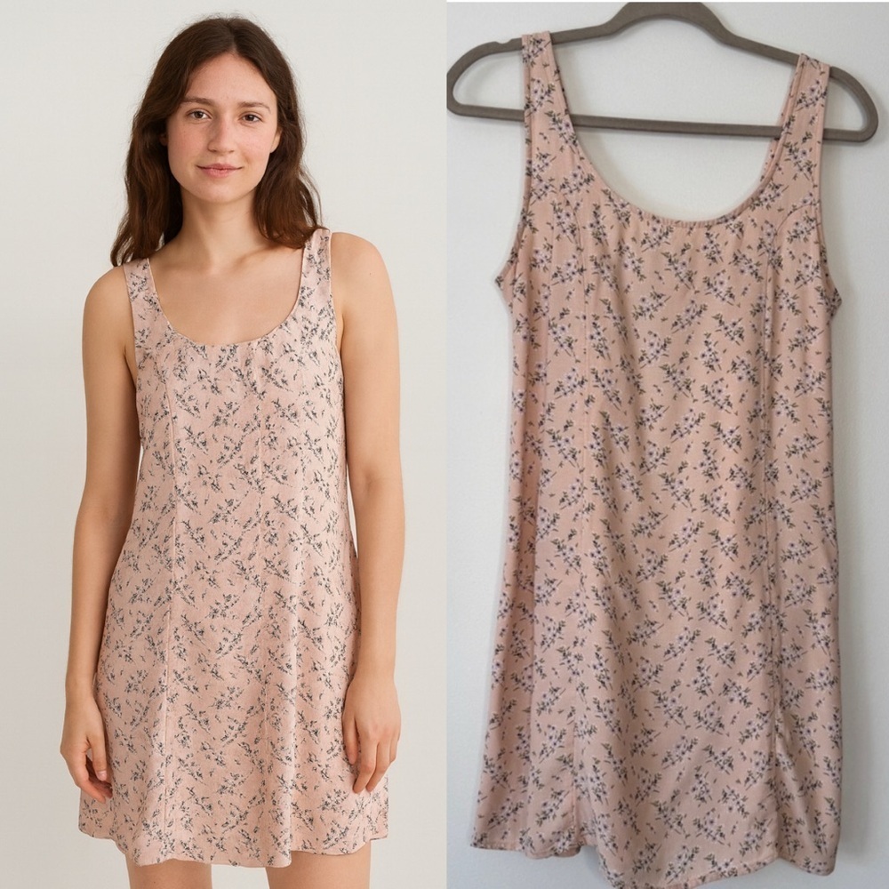 American Eagle Ditsy Floral Mini Dress Farm Cottage Prairie Pink Lined Sz M